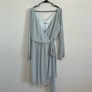 Johanna August Light Blue Long Sleeve Chiffon Wrap Dress Size Large Like New